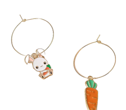 Rabbit and a Carrot Gold Hoop Earrings
