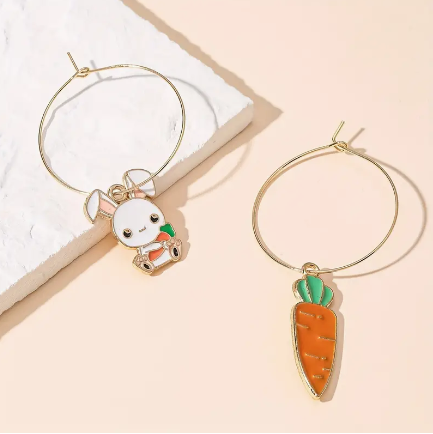 Rabbit and a Carrot Gold Hoop Earrings