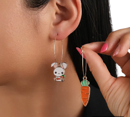 Rabbit and a Carrot Gold Hoop Earrings
