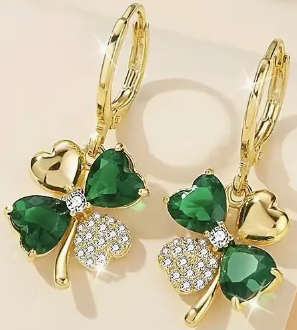 Gold and Diamond Shamrock Earrings